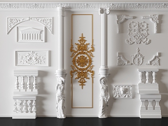 European-style railing plaster carved line corner line French line Roman column 3d model