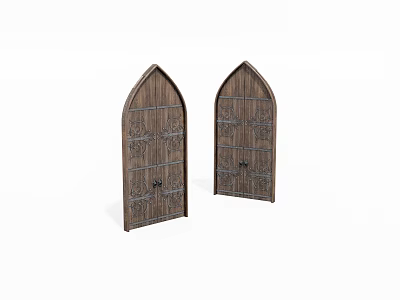 Classic Wooden Double Doors With Arched Top And Carved Decorative Details 3d model