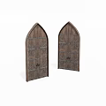 Classic Wooden Double Doors With Arched Top And Carved Decorative Details
