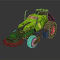 Industrial Style 3D Tractor Model With Green Brown Large Wheels And Front Blade