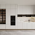 Modern Kitchen Interior Design With Sleek Wine Cabinet Glass Doors And Displayed Wine Glasses