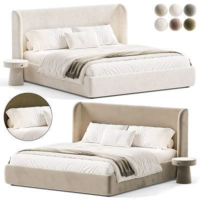 Modern Double Bed Interior With Beige Headboard White Linens Nightstand And Decorative Balls 3d model