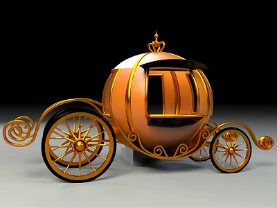 Golden Pumpkin Carriage with Ornate Decorations Crown Top and Intricate Wheel Design 3d model
