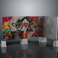 Modern Artistic Decorative Screen With Colorful Graffiti Panel And Marble Bases