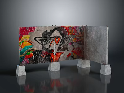 Modern Artistic Decorative Screen With Colorful Graffiti Panel And Marble Bases 3d model