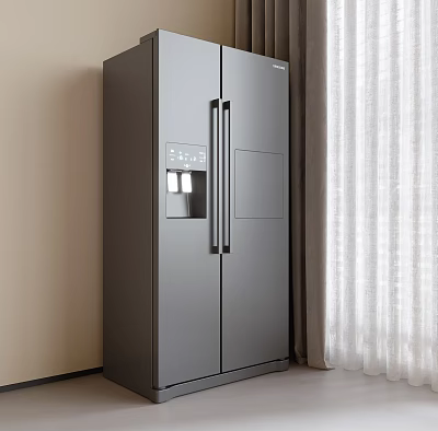 Modern Gray Double Door Refrigerator Freezer With Water Dispenser Home Indoor Design 3d model