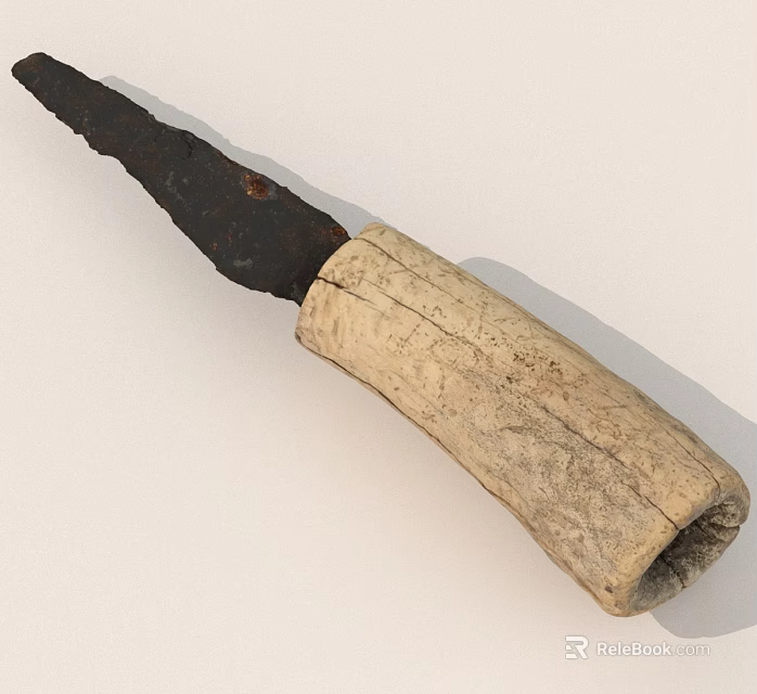 Ancient Rustic Knife With Rusted Iron Blade And Carved Bone Handle 3d model