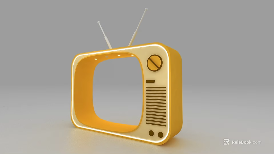 Classic Vintage Yellow TV With Antennas Knob And Grille Front Design 3d model 