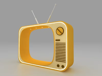 Classic Vintage Yellow TV With Antennas Knob And Grille Front Design 3d model