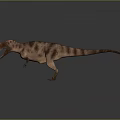 3D Rendered T Rex Dinosaur Character With Red Eyes Open Mouth And Brown Striped Skin