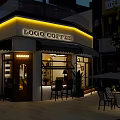 Modern Logo Coffee Shop Exterior With Brown Awning Outdoor Seating And Plants