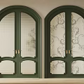 Elegant Green Double Doors Arched Design With Decorative Glass And Golden Handles