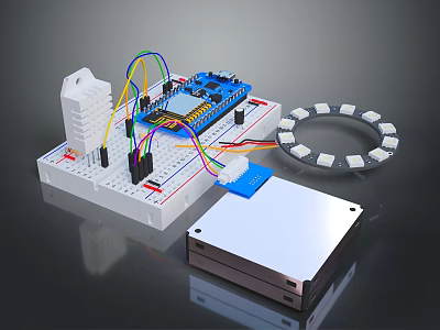 Electronic Components Kit With Development Board Breadboard Colorful LED Ring And Connecting Wires 3d model
