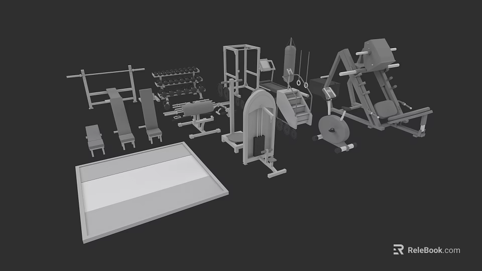 Essential Sports Equipment Collection Including Barbells Benches Treadmill And Fitness Machines 3d model 