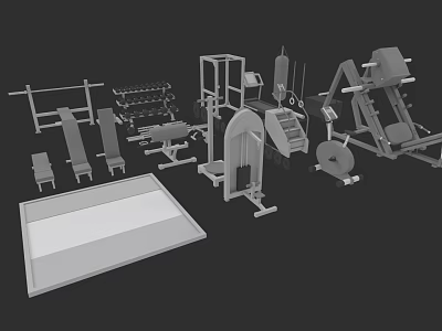 Essential Sports Equipment Collection Including Barbells Benches Treadmill And Fitness Machines 3d model