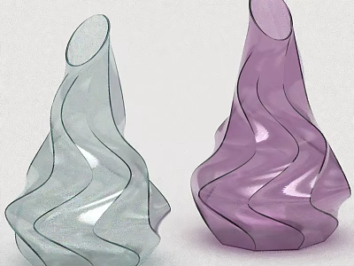 Two Modern Wavy Design Vases In Light Green And Purple Translucent Material 3d model