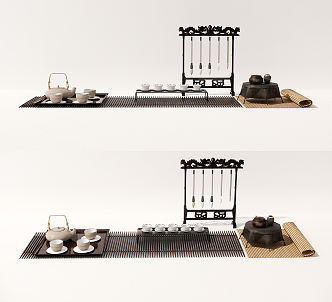 New Chinese Style Tea Set Stationery Combination Brush Price-comparing Coriander 3d model