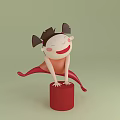 Cartoon Game Character Little Girl With Ponytails On Red Cylinder Smiling Playful Pose