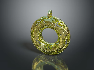 Stylish Yellow Fashion Pendant Accessory With Intricate Round Hoop Design 3d model