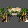 Enchanted Door Arch with Trees Open Book Vines Lantern and Scroll