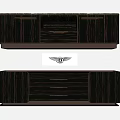 Modern Wooden TV Stand With Gold Accents And Textured Drawer Panels
