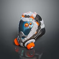 Futuristic Mechanical Weapon With Orange Wheels Transparent Mask And Gray Body Components