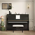 Elegant Black Piano And Art Frames In Classic Room With Music Sheet And Decorations