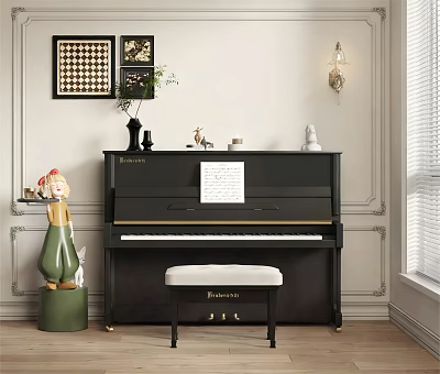 Elegant Black Piano And Art Frames In Classic Room With Music Sheet And Decorations 3d model