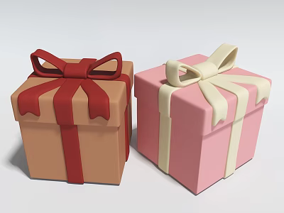 Decorative Ornament Set with Two Colorful Gift Boxes Brown Pink and Ribbon Bows 3d model