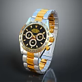 Luxury Two Tone Gold And Silver Strap Watch With Black Dial And Diamond Accents