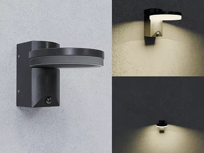 Modern Black Metal Wall Lamp With Circular Shade Mounted On Gray Wall And Soft Lighting 3d model