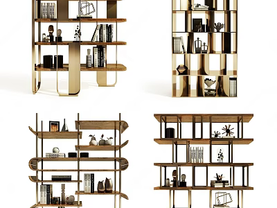 Modern Bookshelf Design With Multiple Shelves And Decorative Items For Home Interior 3d model