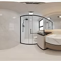 Attic Hotel Guest Room Interior With Sloped Ceiling Window Armchairs Round Side Table And Bookshelf