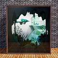 Event Entrance With 3D Paper Cut Underwater Elements Coral Fish And Building Outline
