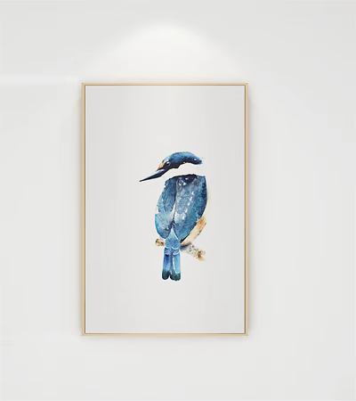 Animal Painting Of Kingfisher In Watercolor Style For Home Wall Decor 3d model