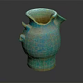 Antique Turquoise Ceramic Jug With Handles Spout And Speckled Texture On Dark Background