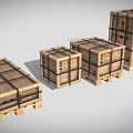 Set of Four Wooden Storage Crates With Black Strapping And Pallet Bases In Various Sizes