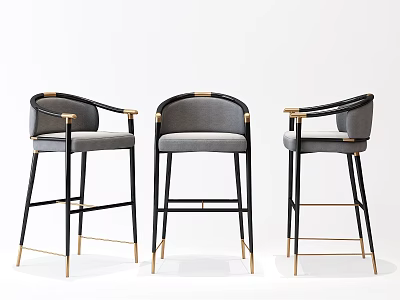 Modern Grey Fabric Bar Stools With Black Metal Frame And Gold Accent Armrests 3d model