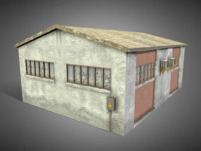 Old Warehouse Style Building With Gray Red Walls Sloped Roof And Windows 3d model
