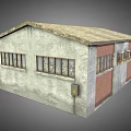 Old Warehouse Style Building With Gray Red Walls Sloped Roof And Windows