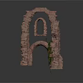 Ancient Stone Arch Ruins Featuring Brick Structure Small Arched Window And Green Plants 3d model