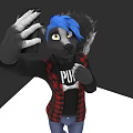 Man With Blue Hair Taking Selfie In Red Black Plaid Shirt And Black PUNK T-shirt