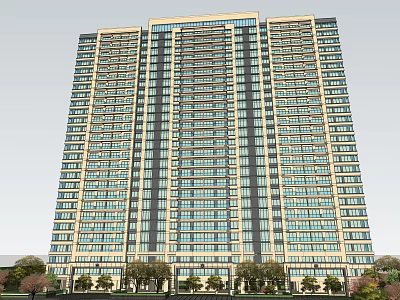 Modern High Rise Residential Building Exterior With Glass Windows And Surrounding Greenery 3d model
