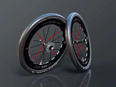 Modern Bicycle Wheels With Black Hub Red Spokes And Sleek Tires Design 3d model