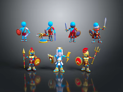 Game Movie Characters Cartoon 3D Style With Armor Shield Sword Spear And Cloak 3d model