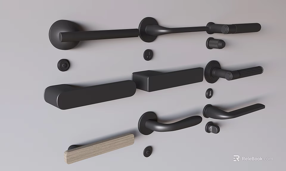 Various Black Metal Door Handles With Modern Designs And Different Shapes For Home Use 3d model 
