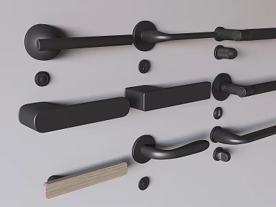 Various Black Metal Door Handles With Modern Designs And Different Shapes For Home Use 3d model