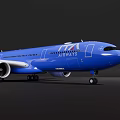 Blue Passenger Plane Front View Modern Design With Aerodynamic Wings And Powerful Engines