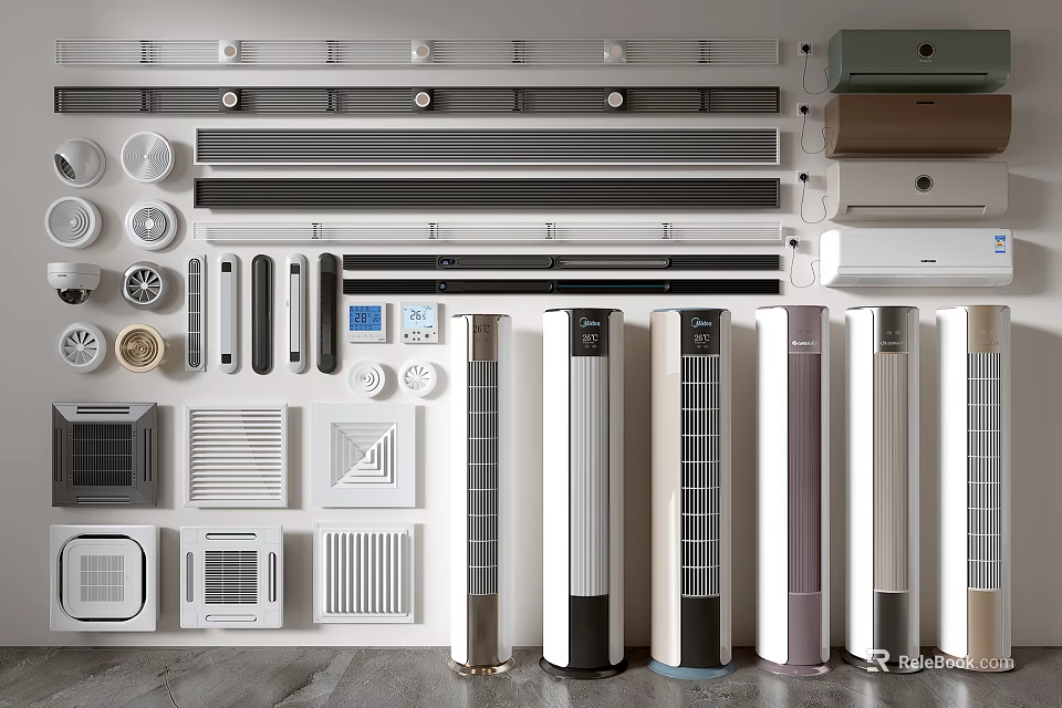 Various Air Conditioner Fans Featuring Wall Mounted And Floor Standing With Multiple Styles And Colors 3d model 