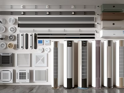 Various Air Conditioner Fans Featuring Wall Mounted And Floor Standing With Multiple Styles And Colors 3d model